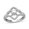 Thumbnail Image 1 of Cultured Pearl & White Lab-Created Sapphire Flower Frame Ring Sterling Silver