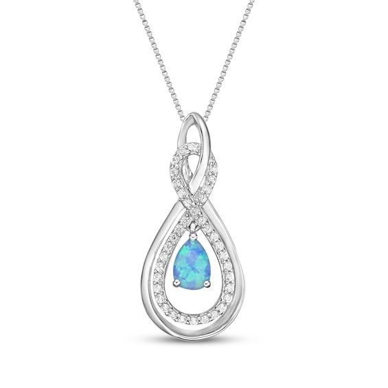 Pear-Shaped Blue Lab-Created Opal & White Lab-Created Sapphire Twist Frame Necklace Sterling Silver 18"