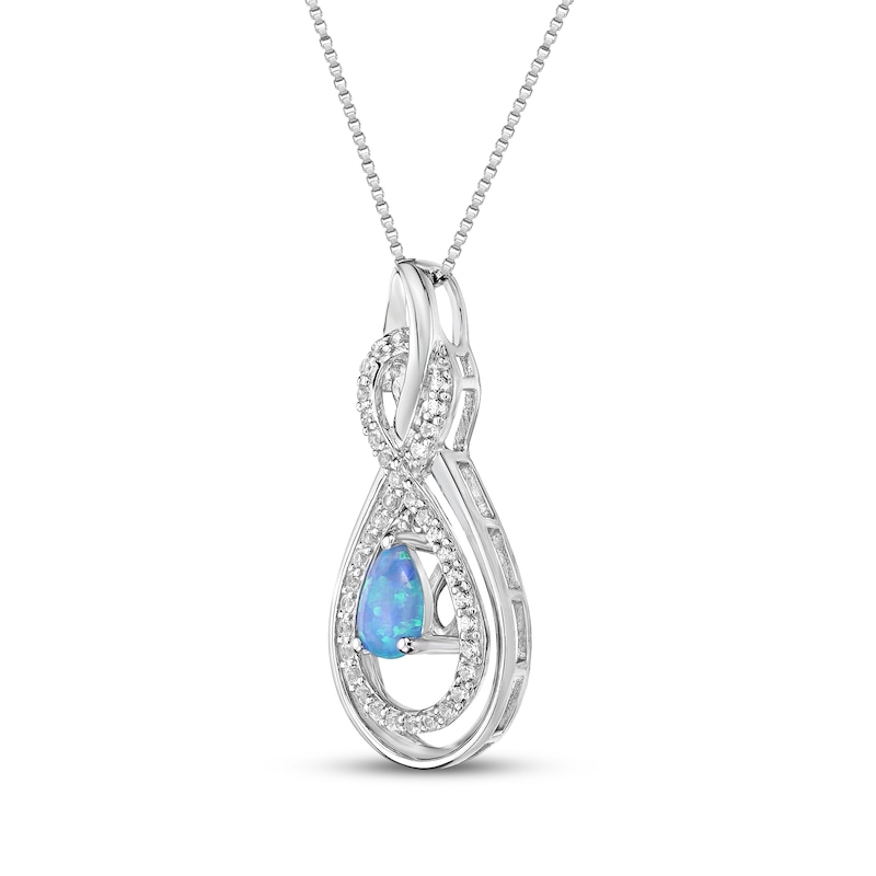 Main Image 2 of Pear-Shaped Blue Lab-Created Opal & White Lab-Created Sapphire Twist Frame Necklace Sterling Silver 18"