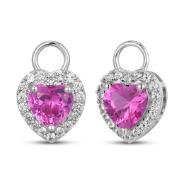 Heart-Shaped Pink Lab-Created Sapphire & White Lab-Created Sapphire Earring Charms Sterling Silver