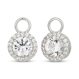White Lab-Created Sapphire Halo Earring Charms Sterling Silver