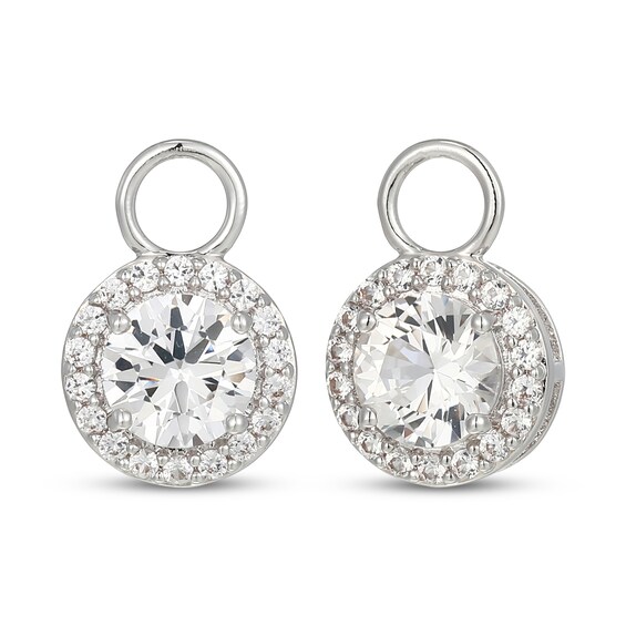 White Lab-Created Sapphire Halo Earring Charms Sterling Silver