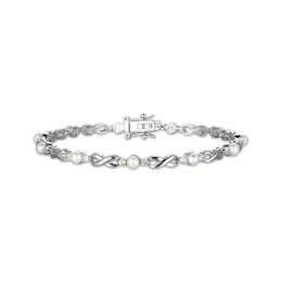 Cultured Pearl & White Lab-Created Sapphire Infinity Link Bracelet Sterling Silver 7.25"