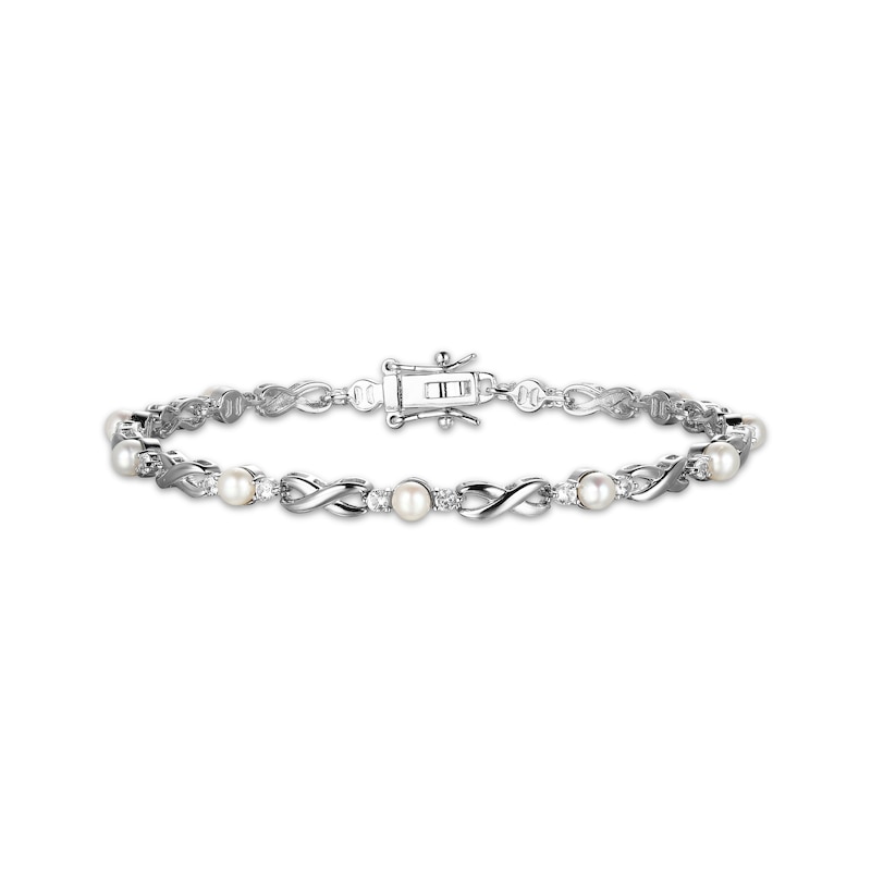 Main Image 1 of Cultured Pearl & White Lab-Created Sapphire Infinity Link Bracelet Sterling Silver 7.25"