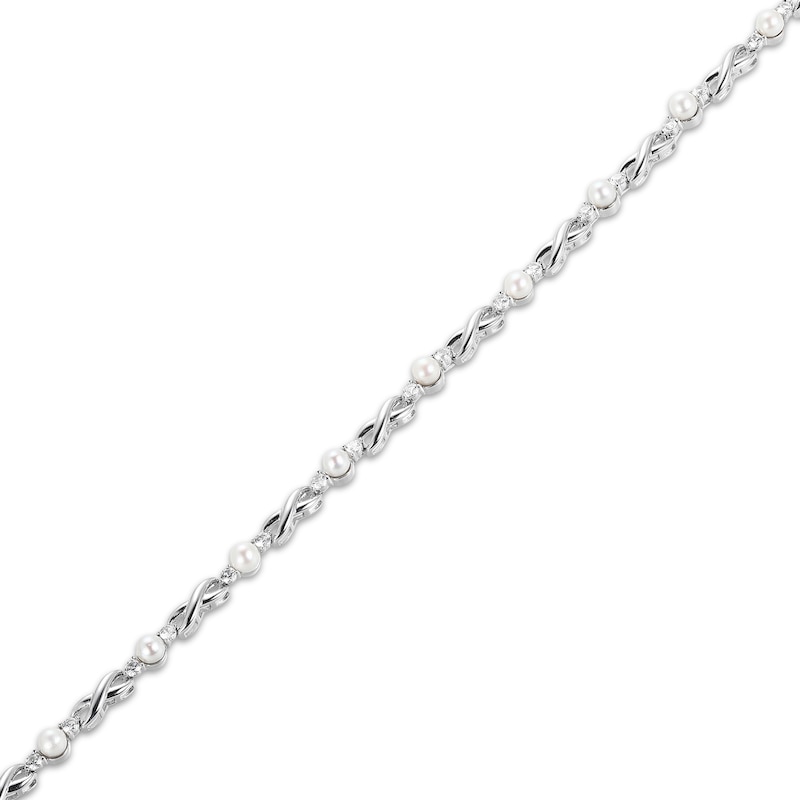 Main Image 2 of Cultured Pearl & White Lab-Created Sapphire Infinity Link Bracelet Sterling Silver 7.25"
