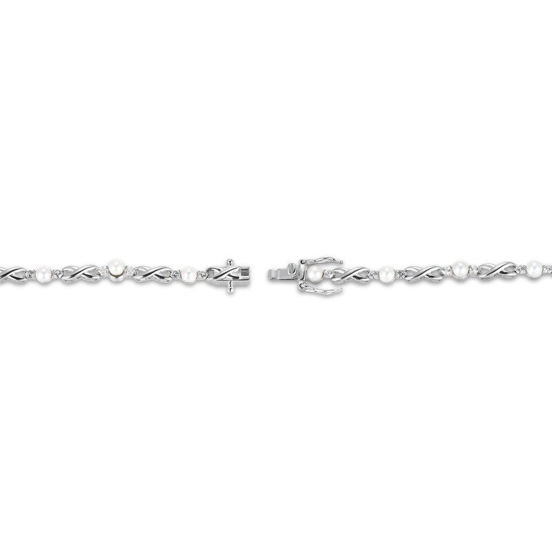 Main Image 3 of Cultured Pearl & White Lab-Created Sapphire Infinity Link Bracelet Sterling Silver 7.25"