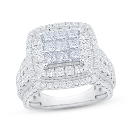 Princess-Cut Multi-Diamond Double Halo Engagement Ring 3 ct tw 10K White Gold