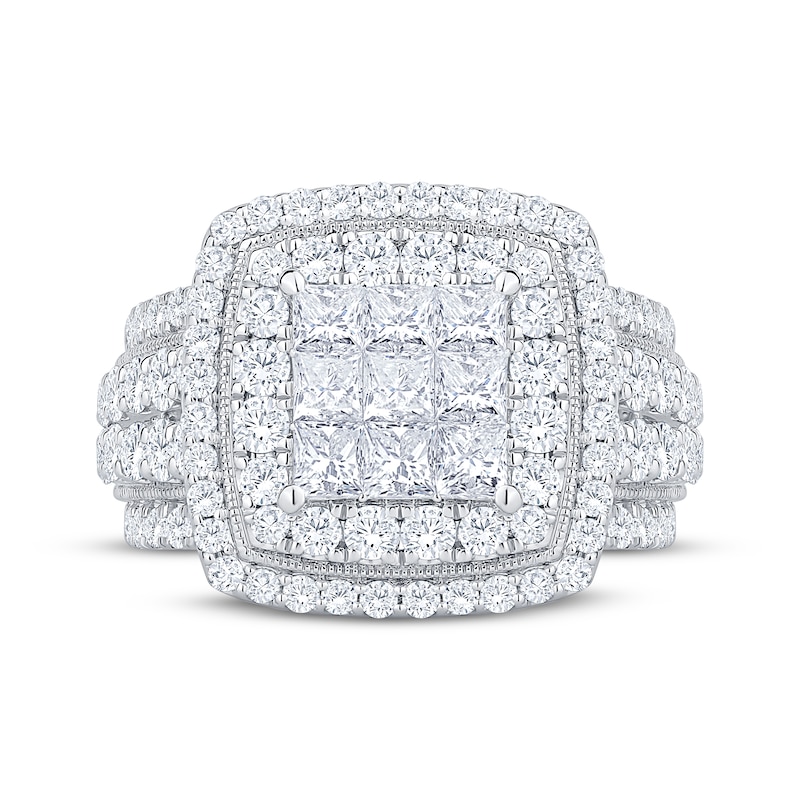 Main Image 3 of Princess-Cut Multi-Diamond Double Halo Engagement Ring 3 ct tw 10K White Gold