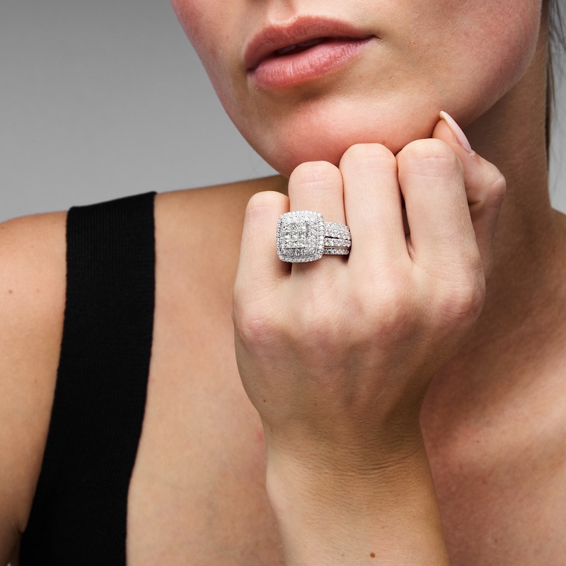 Main Image 4 of Princess-Cut Multi-Diamond Double Halo Engagement Ring 3 ct tw 10K White Gold