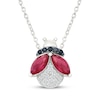 Thumbnail Image 1 of Marquise-Cut Lab-Created Ruby, Black Onyx & White Lab-Created Sapphire Ladybug Necklace Sterling Silver 18"