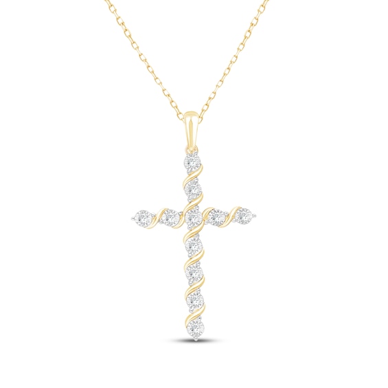 KAY Lab-Grown Diamonds Swirl Cross 1/10 ct tw 14K Yellow Gold-Plated Sterling Silver 18"