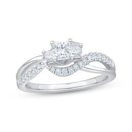 Memories Moments Magic Princess-Cut Three-Stone Diamond Engagement Ring 3/4 ct tw 14K White Gold