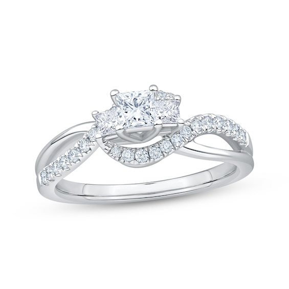 Memories Moments Magic Princess-Cut Three-Stone Diamond Engagement Ring 3/4 ct tw 14K White Gold