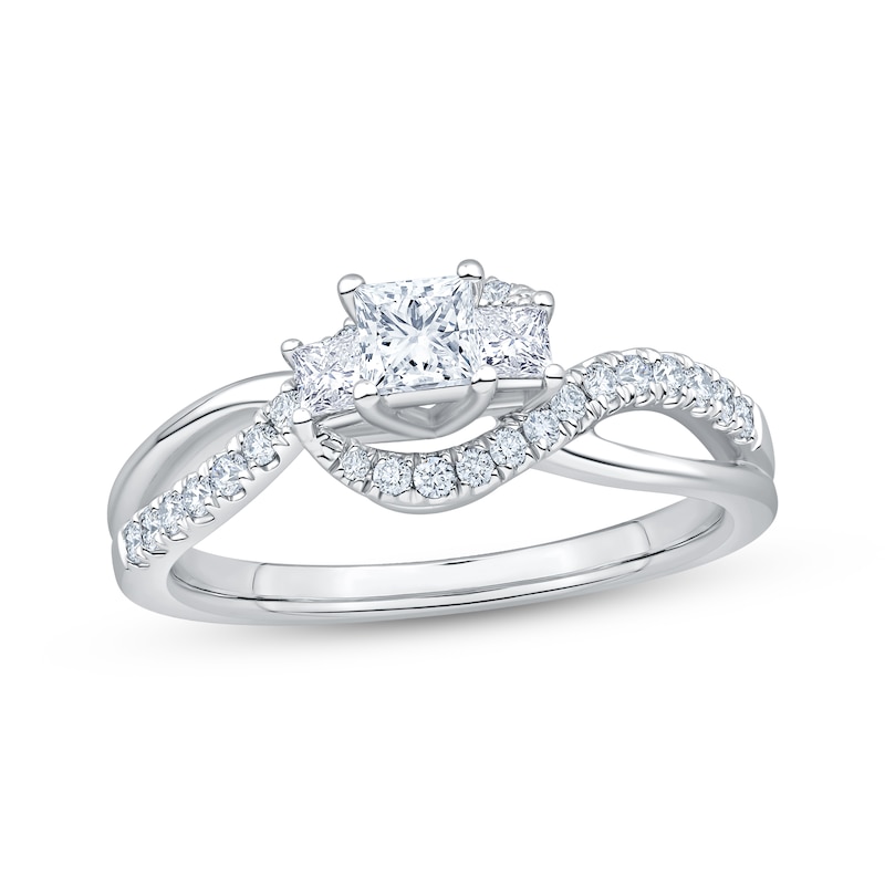 Main Image 1 of Memories Moments Magic Princess-Cut Three-Stone Diamond Engagement Ring 3/4 ct tw 14K White Gold