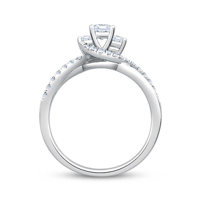 Main Image 2 of Memories Moments Magic Princess-Cut Three-Stone Diamond Engagement Ring 3/4 ct tw 14K White Gold