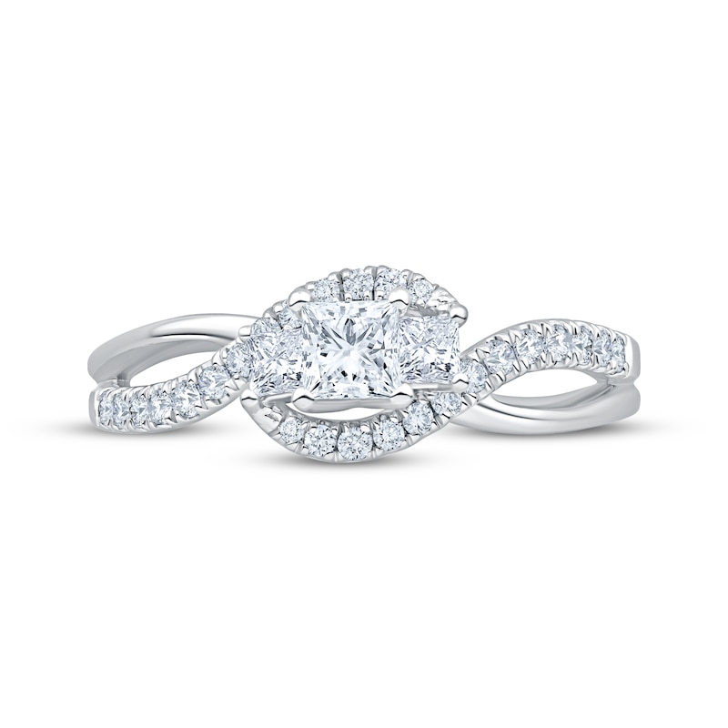 Main Image 3 of Memories Moments Magic Princess-Cut Three-Stone Diamond Engagement Ring 3/4 ct tw 14K White Gold