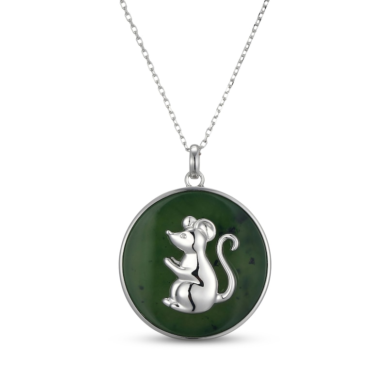 Main Image 1 of Nephrite Jade Year of the Rat Chinese Zodiac Necklace Sterling Silver 18"