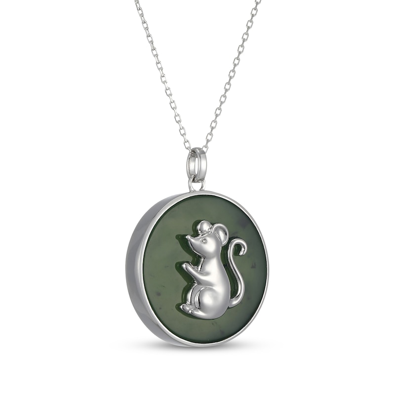Main Image 2 of Nephrite Jade Year of the Rat Chinese Zodiac Necklace Sterling Silver 18"