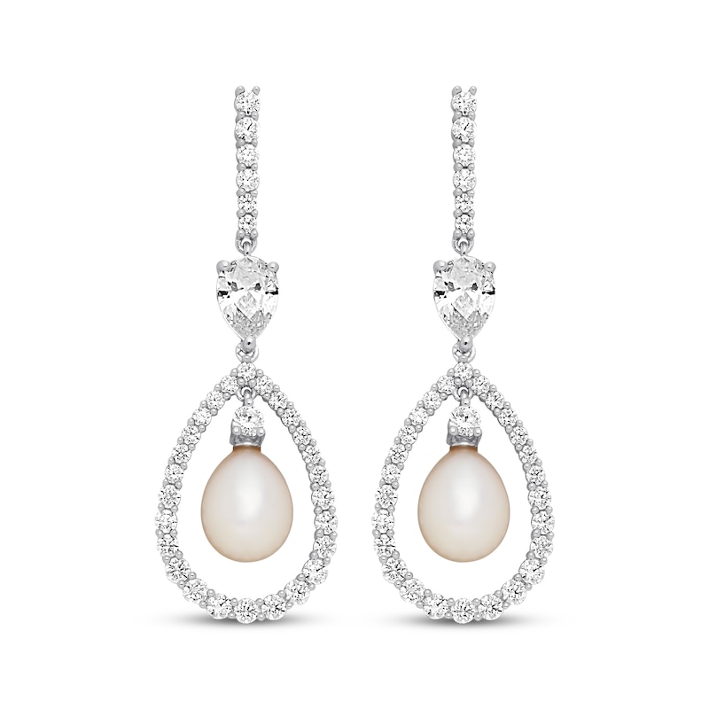 Main Image 2 of Cultured Pearl & White Lab-Created White Sapphire Drop Earrings Sterling Silver