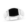 Thumbnail Image 1 of Men's Barrel-Cut Black Onyx & Diamond Signet-Style Ring 1/15 ct tw Sterling Silver