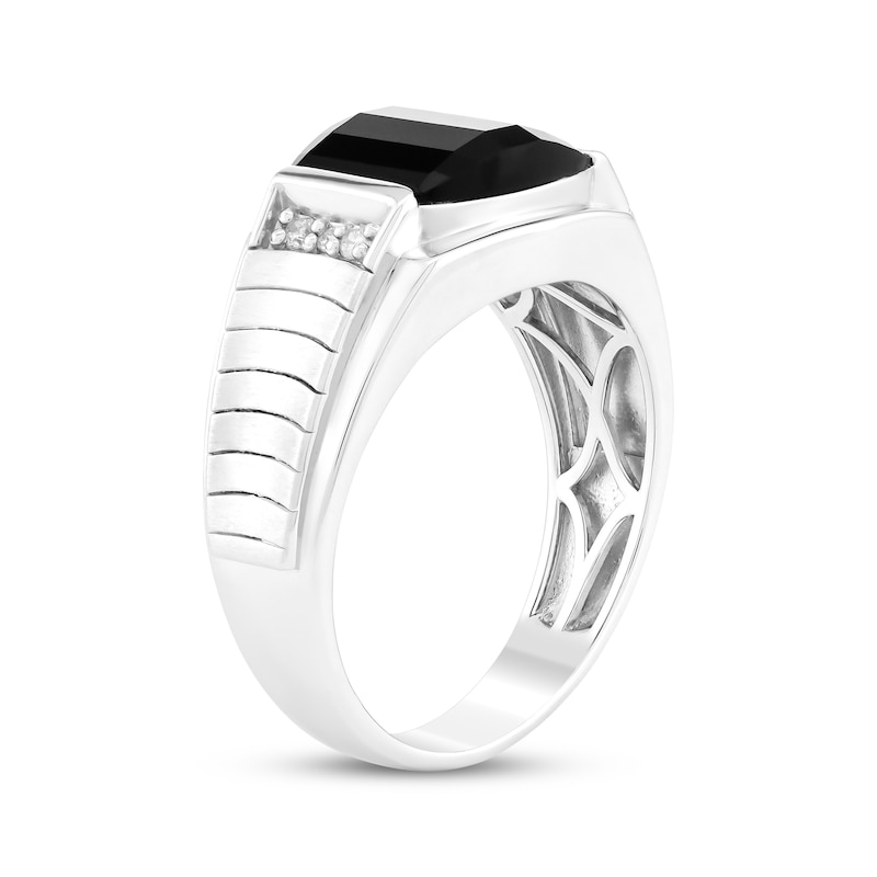 Main Image 2 of Men's Barrel-Cut Black Onyx & Diamond Signet-Style Ring 1/15 ct tw Sterling Silver