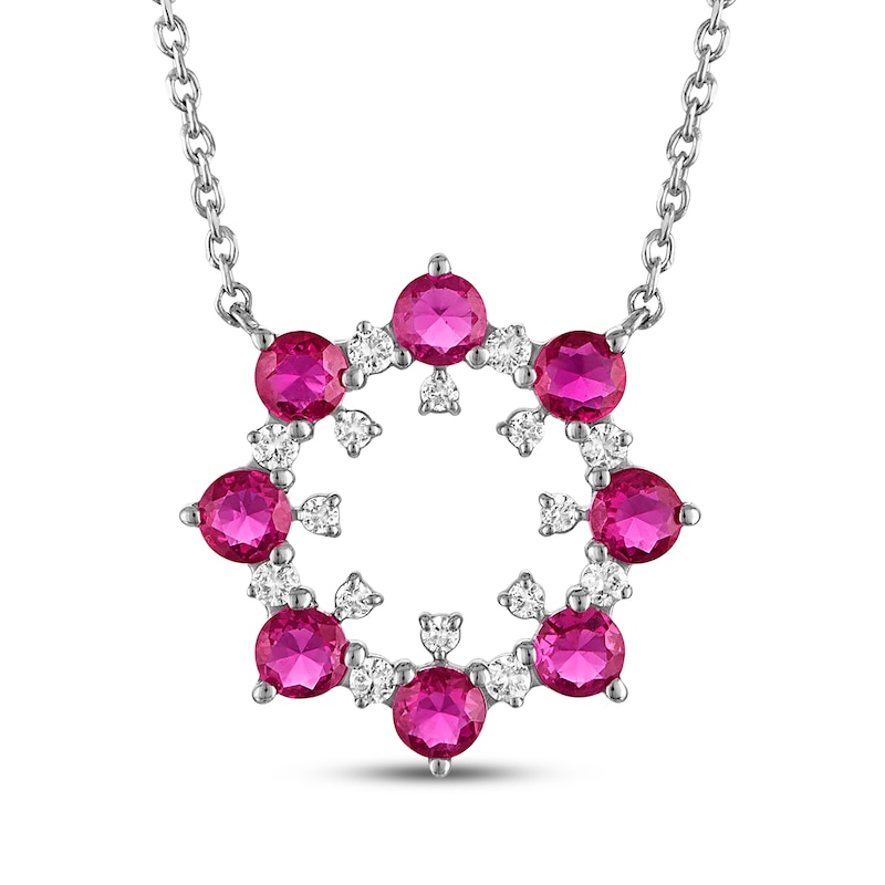 Main Image 1 of Lab-Created Ruby & White Lab-Created Sapphire Circle Necklace Sterling Silver 18"