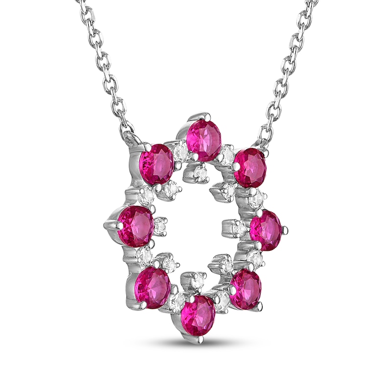 Main Image 2 of Lab-Created Ruby & White Lab-Created Sapphire Circle Necklace Sterling Silver 18"