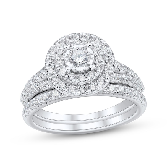 Adore Round-Cut Diamond Double Halo Engagement Ring 1 ct tw 10K White Gold
