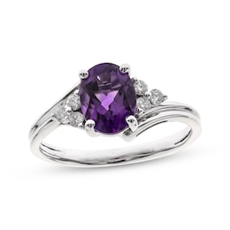 Oval-Cut Amethyst & Diamond Bypass Ring 1/8 ct tw 10K White Gold