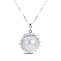 Cultured Pearl & Marquise-Cut White Topaz Necklace Sterling Silver 18"