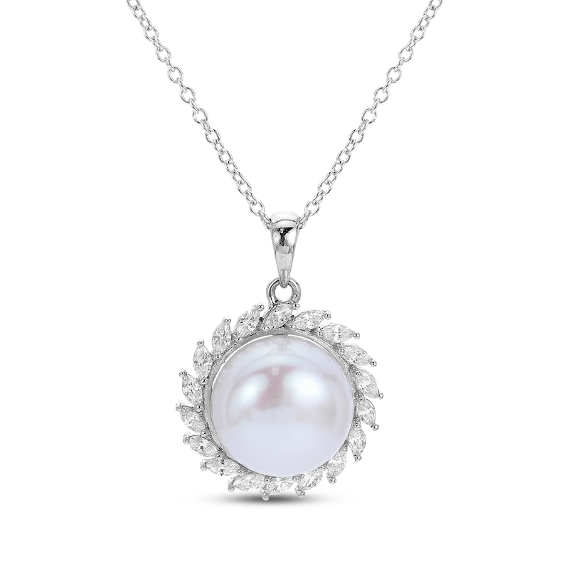 Main Image 1 of Cultured Pearl & Marquise-Cut White Topaz Necklace Sterling Silver 18"