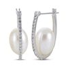 Thumbnail Image 1 of Oval Cultured Pearl & White Topaz Hoop Earrings Sterling Silver