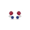 Thumbnail Image 2 of Lab-Created Ruby, Blue & White Lab-Created Sapphire Three-Stone Drop Earrings Sterling Silver