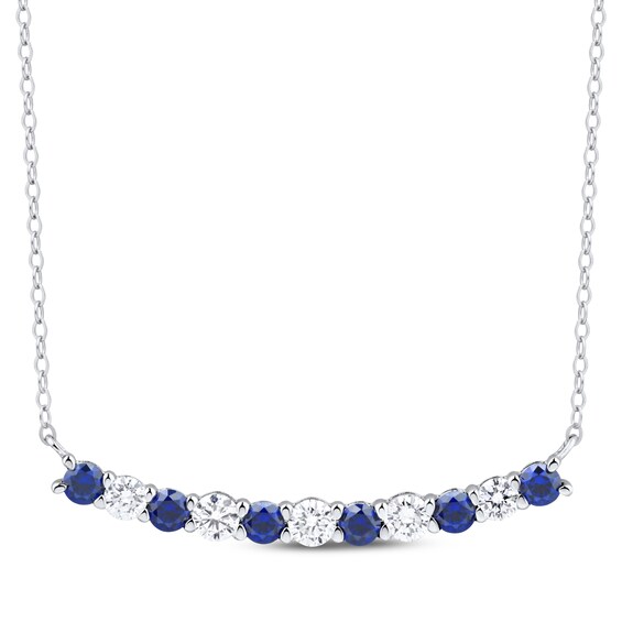KAY Lab-Grown Diamonds Blue Lab-Created Sapphire Smile Necklace 5/8 ct tw 10K White Gold 16"