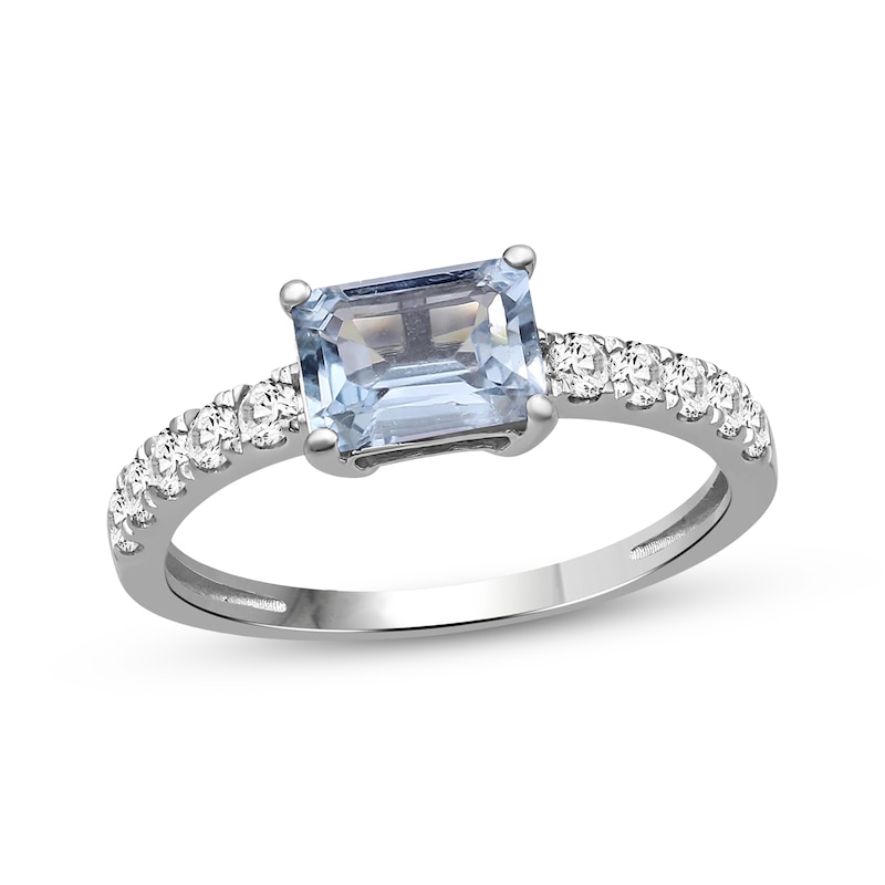 Main Image 1 of Emerald-Cut Sky Blue Topaz & White Lab-Created Sapphire Ring Sterling Silver