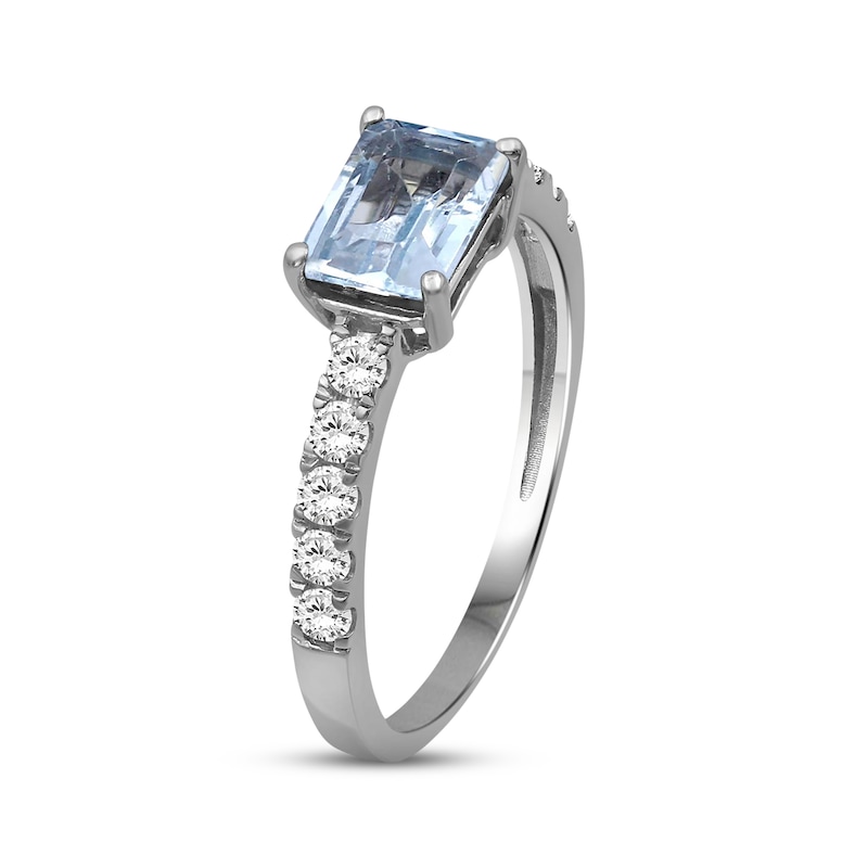 Main Image 2 of Emerald-Cut Sky Blue Topaz & White Lab-Created Sapphire Ring Sterling Silver