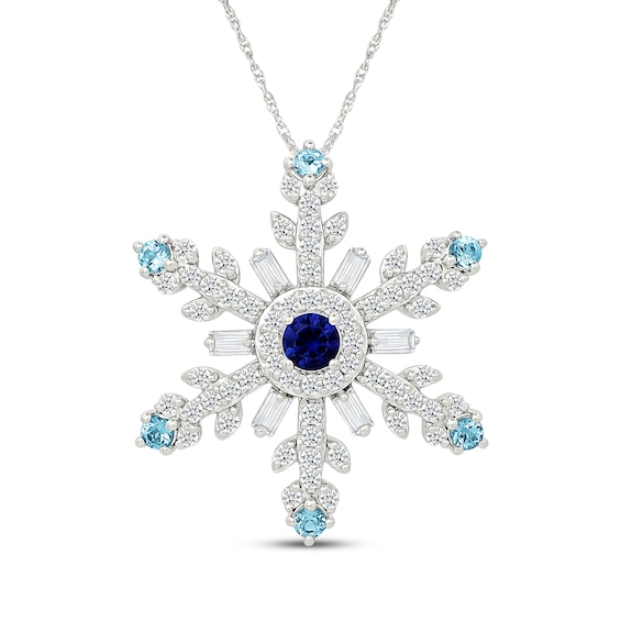 Swiss Blue Topaz, Blue & White Lab-Created Sapphire Snowflake Necklace Sterling Silver 18"