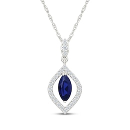 Marquise-Cut Blue & White Lab-Created Sapphire Drop Necklace Sterling Silver 18"