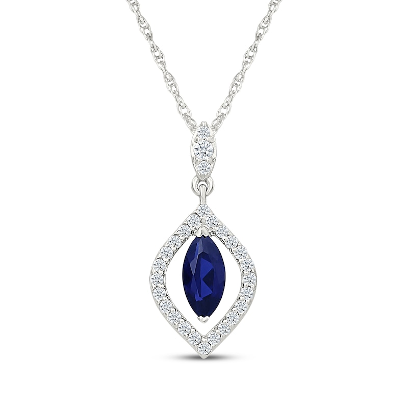 Main Image 1 of Marquise-Cut Blue & White Lab-Created Sapphire Drop Necklace Sterling Silver 18"
