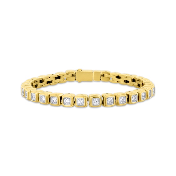 Men's White Lab-Created Sapphire Fashion Bracelet Yellow Ion-Plated Stainless Steel 8"