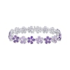 Thumbnail Image 1 of Pear-Shaped Amethyst & Diamond Flower Link Bracelet 1/8 ct tw Sterling Silver 7"