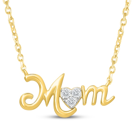 KAY Lab-Grown Diamonds "Mom" Heart Necklace 1/20 ct tw 10K Yellow Gold 18"