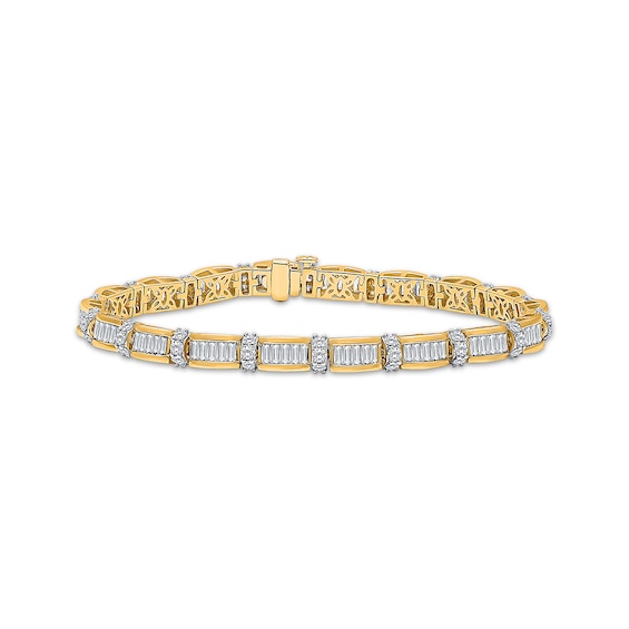 KAY Lab-Grown Diamonds Baguette & Round-Cut Link Bracelet 5 ct tw 10K Yellow Gold 7"