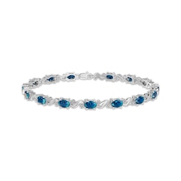 Oval-Cut Swiss Blue Topaz & Diamond Accent Link Bracelet Sterling Siver 7.25"