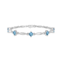 Square-Cut Swiss Blue Topaz & White Lab-Created Sapphire Link Bracelet 7"