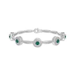Lab-Created Emerald & White Lab-Created Sapphire Link Bracelet 7.25"