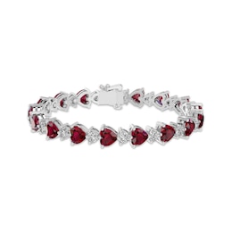 Heart-Shaped Garnet & White Lab-Created Sapphire Link Bracelet Sterling Silver 7.25"
