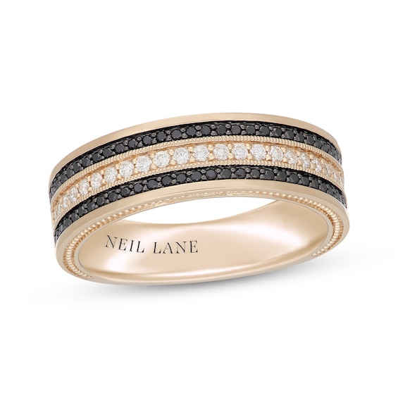 Neil Lane Men's Black & White Diamond Three-Row Wedding Band 1/2 ct tw 14K Yellow Gold