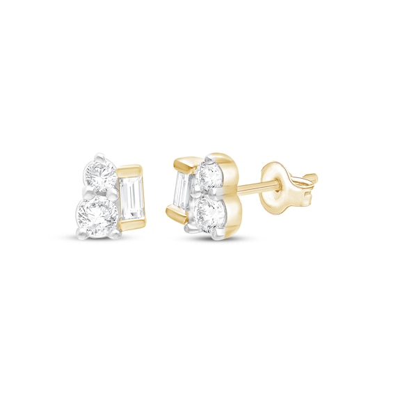 Baguette & Round-Cut Cluster Stud Earrings 1/6 ct tw 10K Yellow Gold