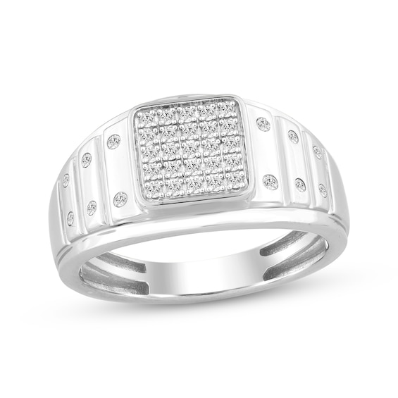 Men's Multi-Diamond Modern Signet Ring 1/4 ct tw Sterling Silver